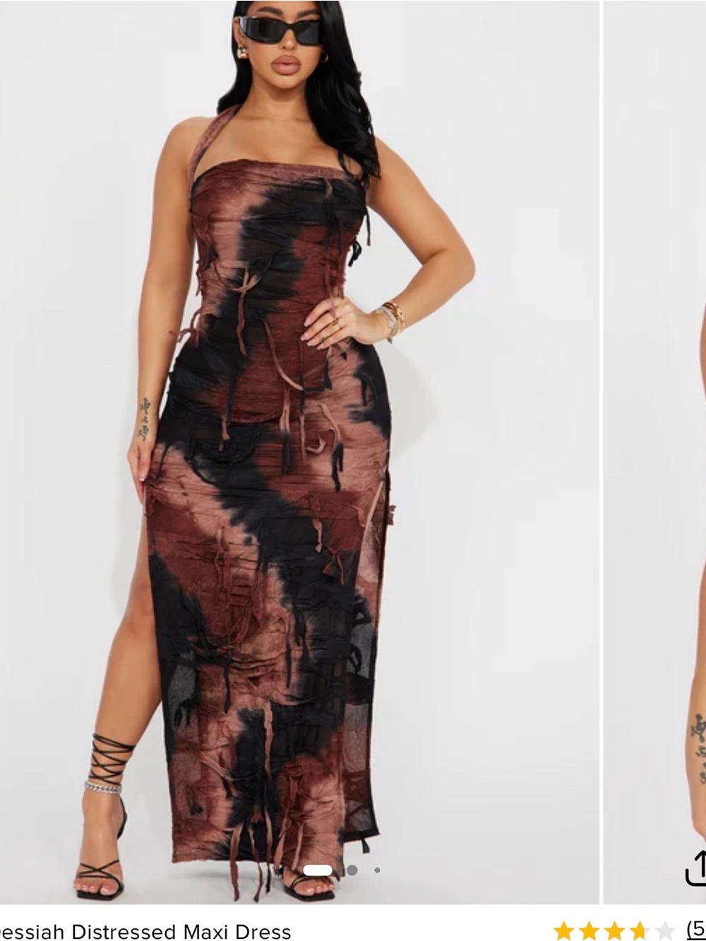 Fashion Nova Black & Rust Ruched Tie-Dye Mini Slip Dress